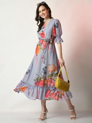 Myshka Women's Grey Printed Dress - Distacart