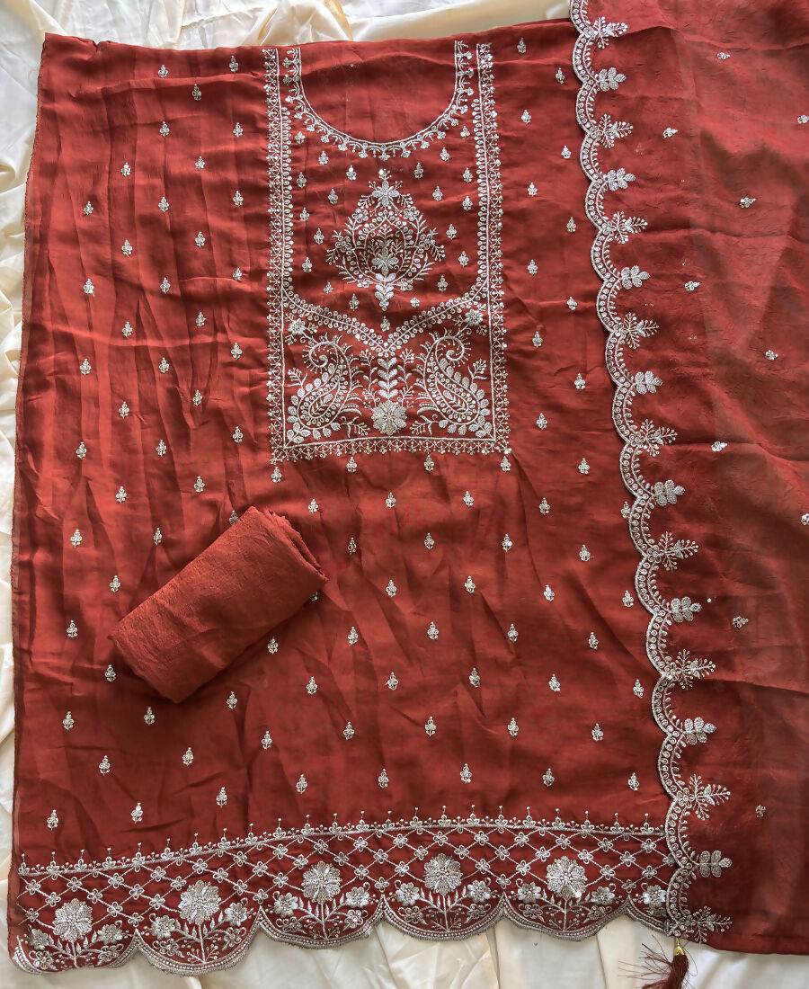 KC Orange Wedding Wear Embroidered Crush Silk Salwar Suit - Dista
