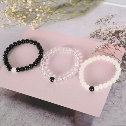 NVR Men & Women Transparent & White & Black Marbel Crystal Elasticated Bracelet - Distacart