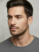 Thumbnail for NVR Men's Silver Plated Geomatric Shaped Hoop Earrings - Distacart
