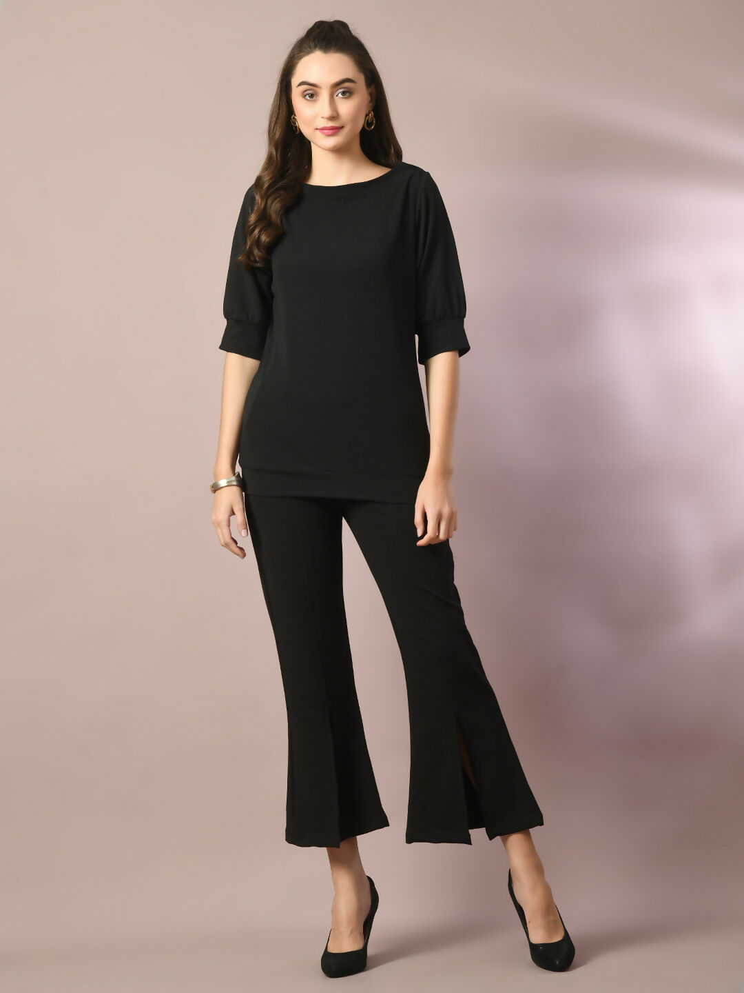 Myshka Women's Black Solid Boat Neck Party Top - Distacart