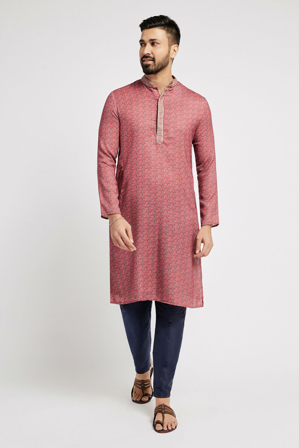 Ethnic India Pink Men's Kurta Abstract Polyester - Distacart