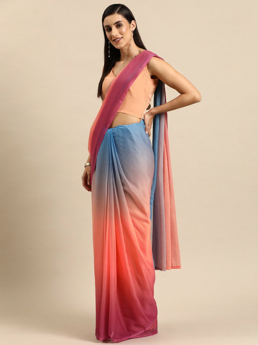 Ahalyaa Women's Traditional Semi Stitch Saree - Peach - Distacart