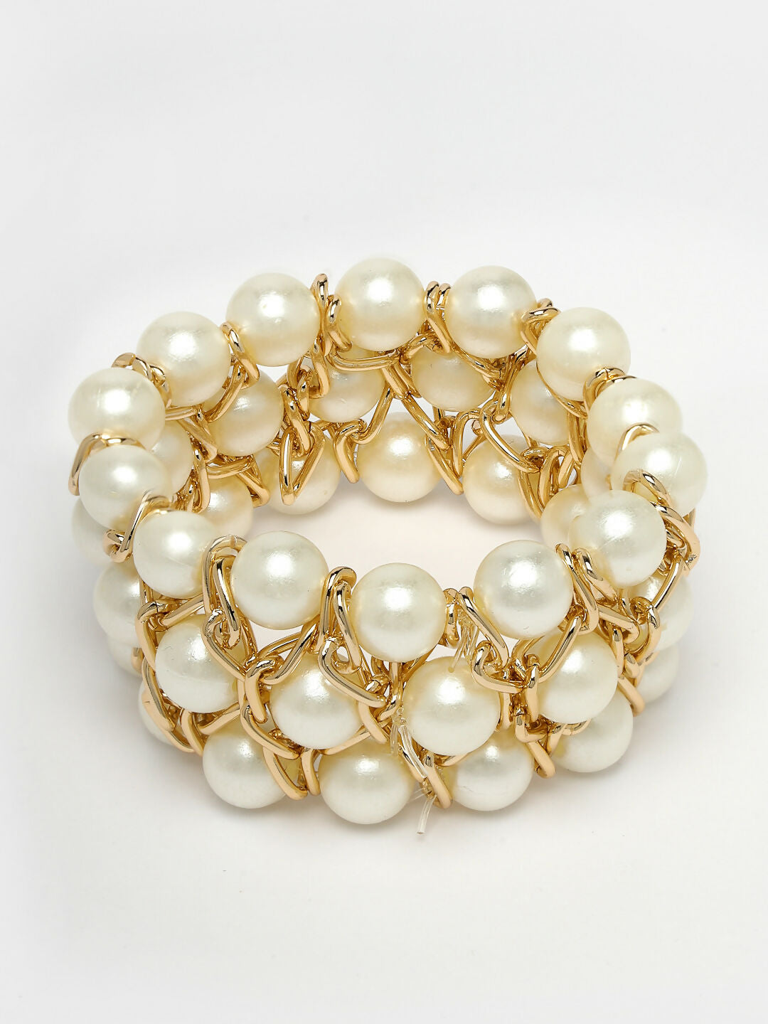 NVR Women White Beaded Elasticated Bracelet - Distacart