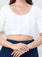 Thumbnail for Joban Fashion White Dupion Silk Elbow Sleeveless Front Open Blouse