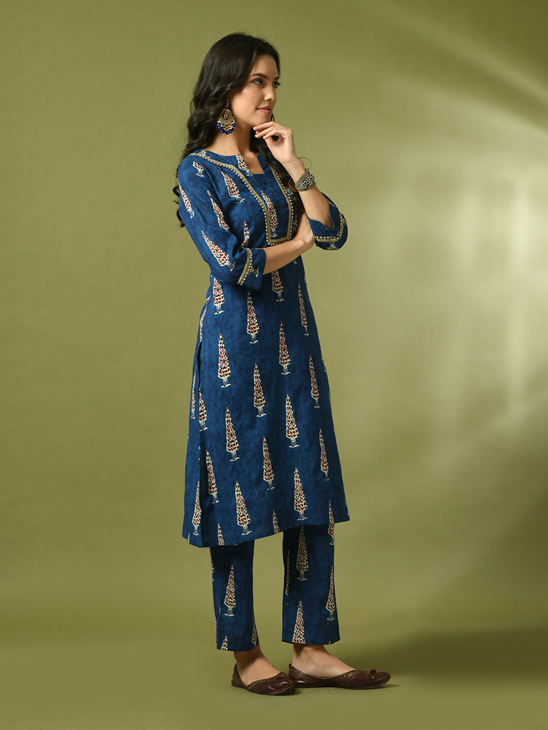 Myshka Women's Blue Printed Cotton Straight Party Kurta Set - Distacart