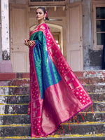 Thumbnail for Shree Shyam Fashion Teal Soft Silk Saree - Distacart
