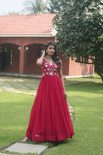 Thumbnail for Jyoti Fashion Women's Rani Pink Sequins Embroidered Faux Georgette Anarkali Dress - Distacart