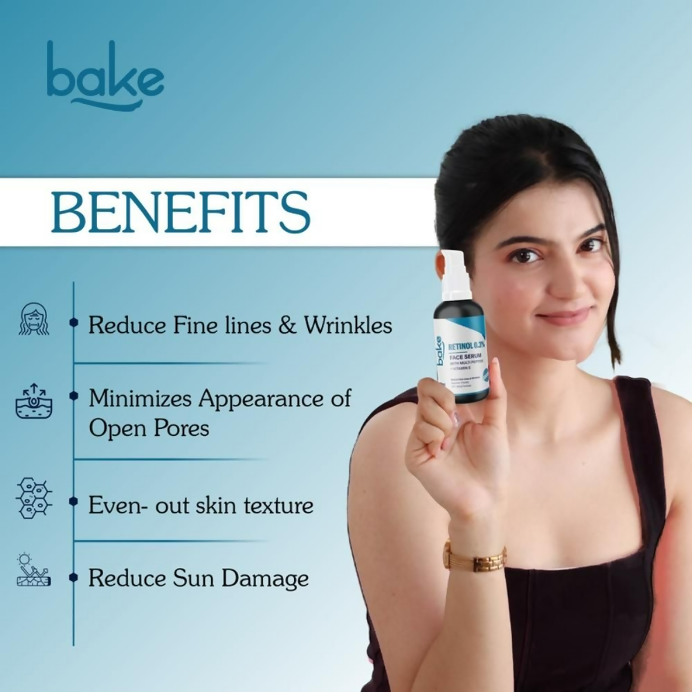 Bake 0.3% Retinol Beginner Friendly Face Serum With 2% Multi Peptide & Vitamin E - Distacart
