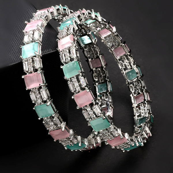 NVR Women's Set of 2 Multi-Coloured CZ Stone-Studded Handcrafted Bangles - Distacart
