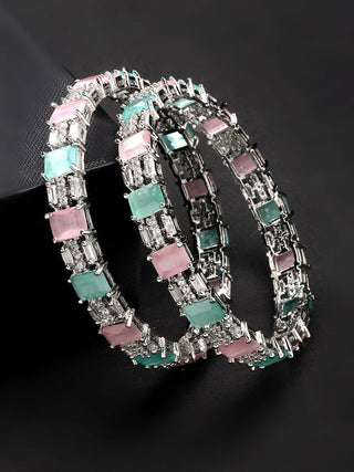 NVR Women's Set of 2 Multi-Coloured CZ Stone-Studded Handcrafted Bangles - Distacart