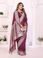 Thumbnail for Aastha Fashion Wine Georgette Silk Zari Weaving Saree - Distacart