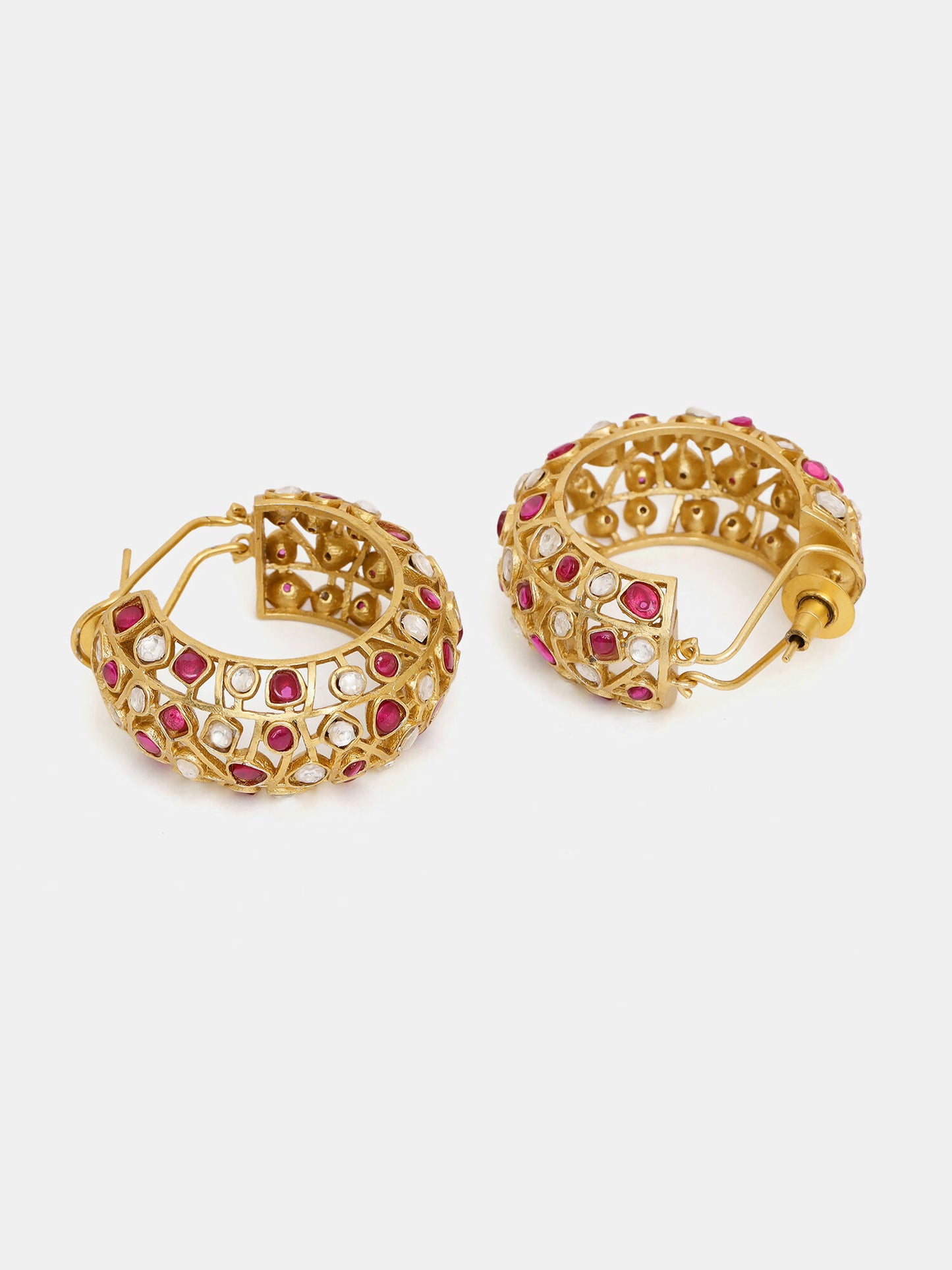 Ruby Raang Gold Polished Maroon Round Kundan Loops - Distacart