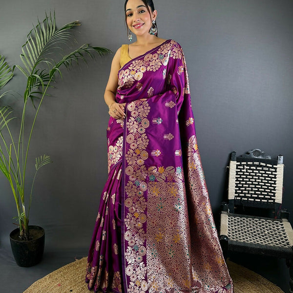 Joban Fashion Meenakari Magenta Woven Soft Silk Saree - Distacart