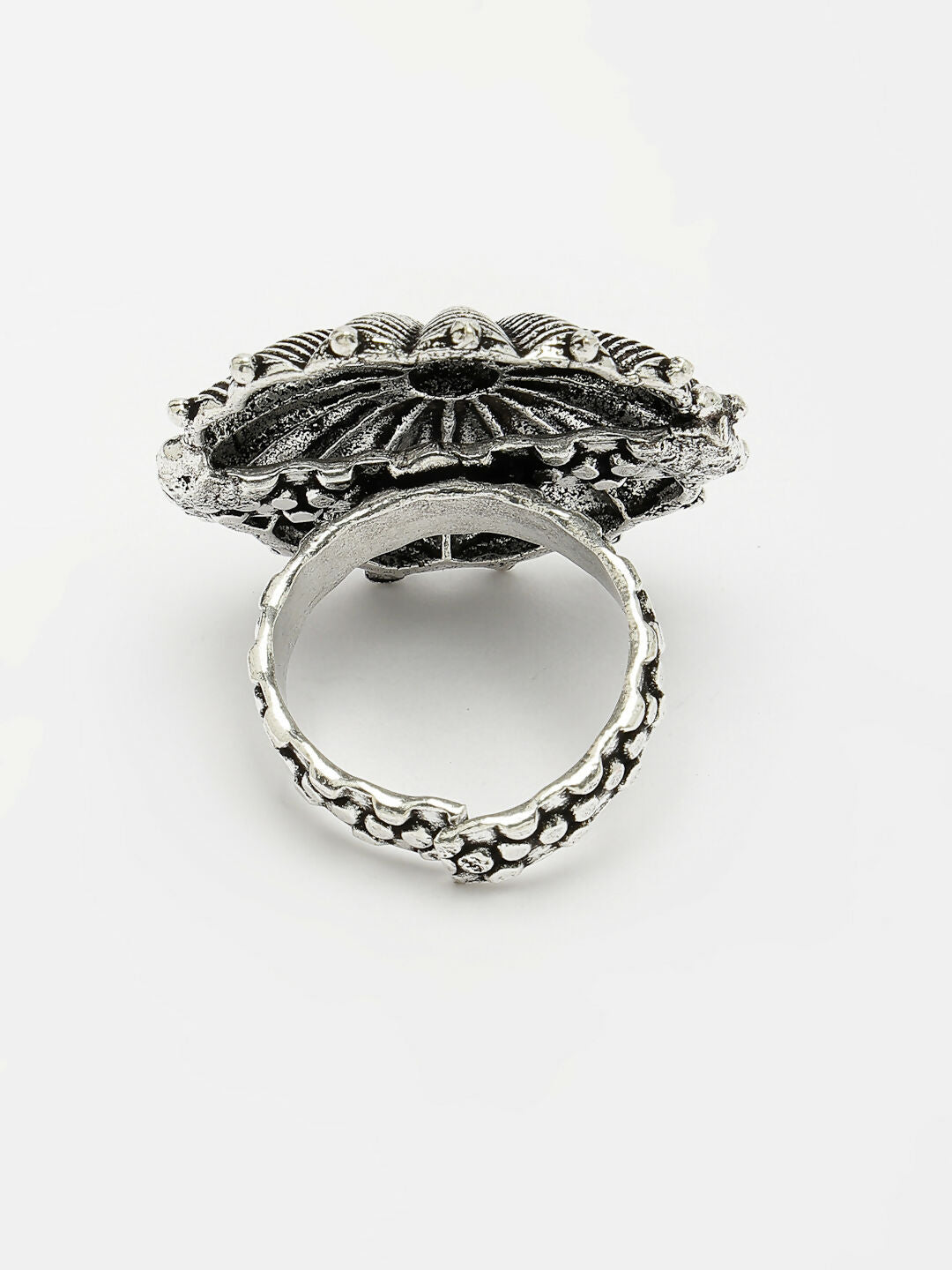 NVR Women's Silver-Toned Floral Shape Adjustable Finger Ring - Distacart