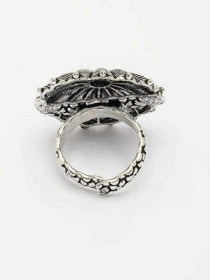 NVR Women's Silver-Toned Floral Shape Adjustable Finger Ring - Distacart