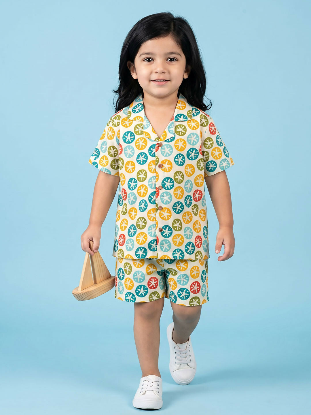 Breathables Woven Cotton Half Sleeves Colourful Star Fish Shirt & Shorts Multicolour - Dista