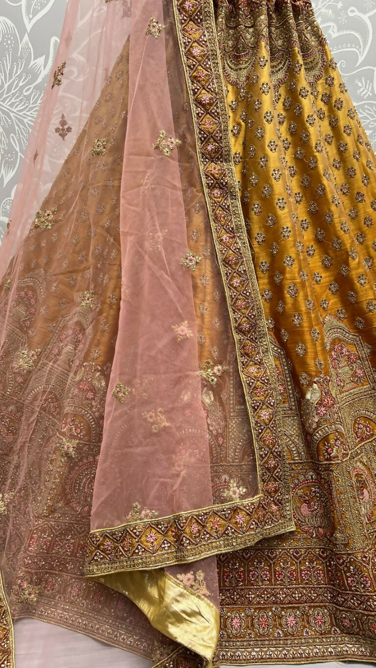 Jyoti Fashion Women's Golden Bridal Net Fancy Dori & Sequins Multi Thread Embroidered with Diamond Work Wedding Lehenga Choli - Distacart