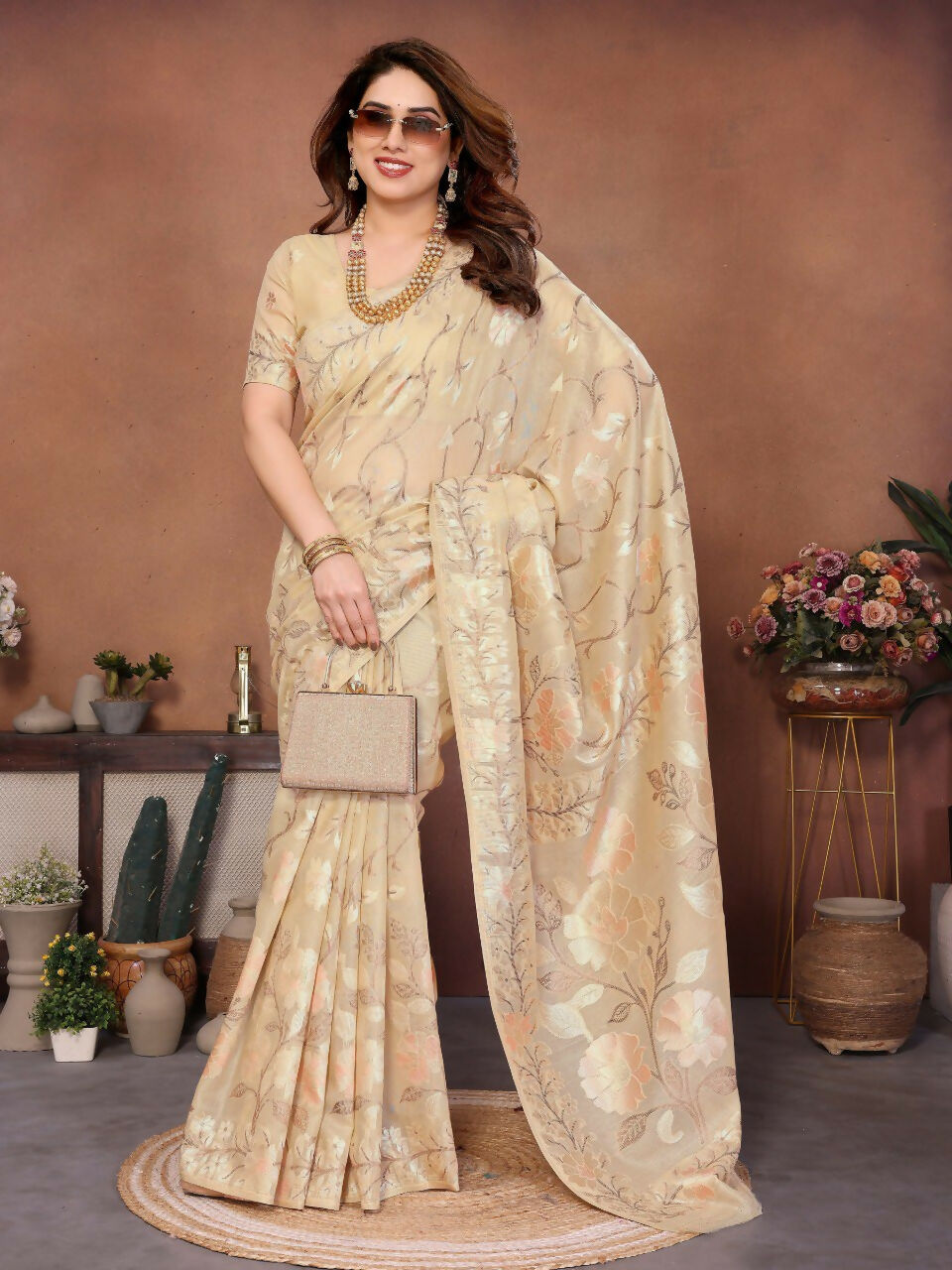Teeya Creation New Latest Trendy Wedding Wear Pashmina Silk Saree-Yellow - Dista