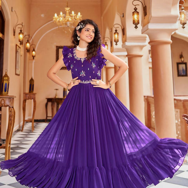 Joban Fashion Purple Readymade Dress With Sequins embroidery Work