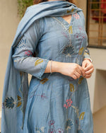 Thumbnail for The52 Blue Women's Beautiful Cotton Fabric Thread Work Straight Kurta, Pant and Dupatta Set - Distacart