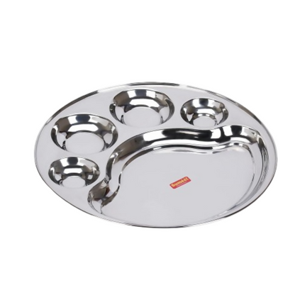 Sumeet Stainless Steel Round 5 in 1 Compartment Lunch/Dinner Plate - Big - Dista