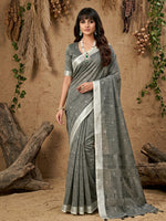Thumbnail for Shree Shyam Fashion Gray Linen Cotton Saree - Distacart