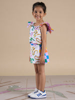 Thumbnail for Snakes and Ladders Girls Multi Color Snake Print Top and Shorts Set from Siblings Collection - Distacart