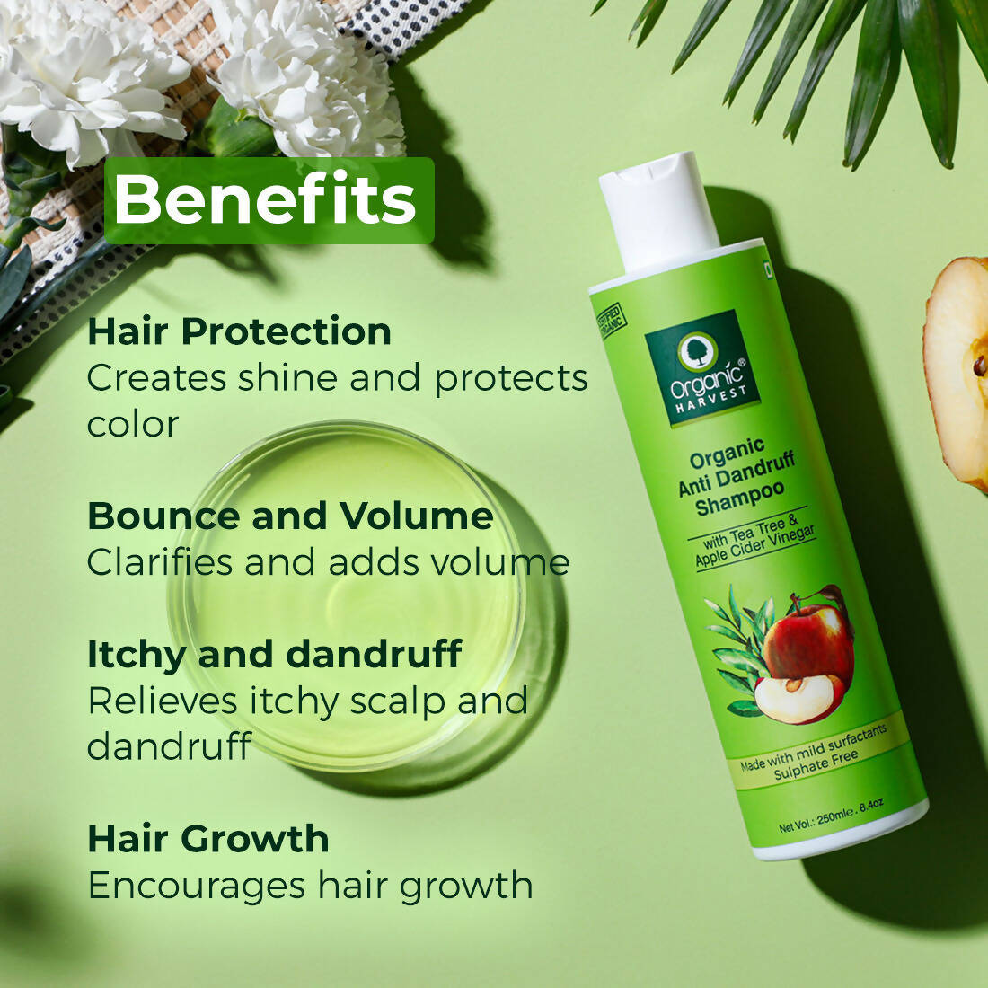 Organic Harvest Organic Anti Dandruff Shampoo With Tea Tree & Apple Cider Vinegar - Distacart