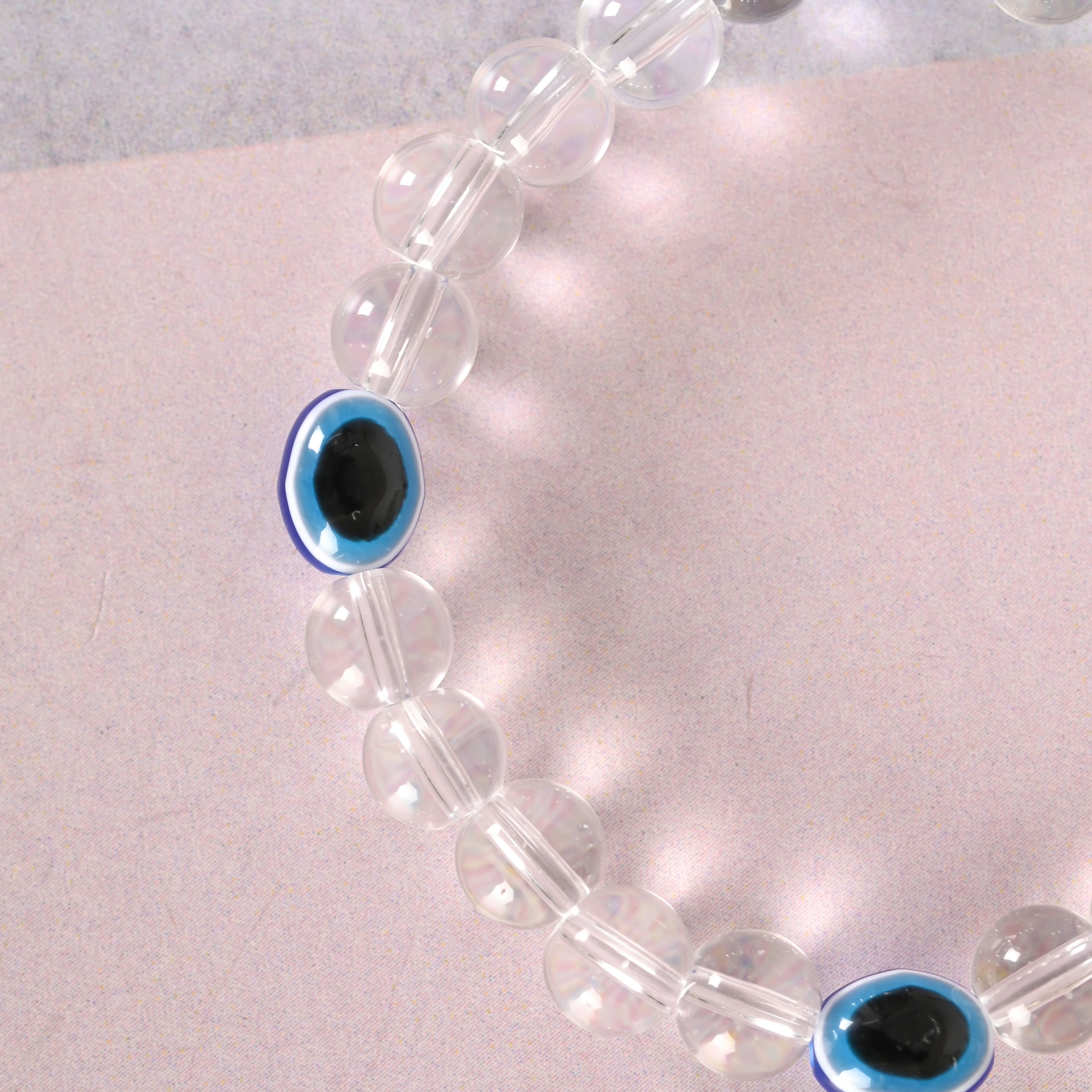 NVR Men & Women Evil Eyetransparent Beaded Elasticated Bracelet - Distacart