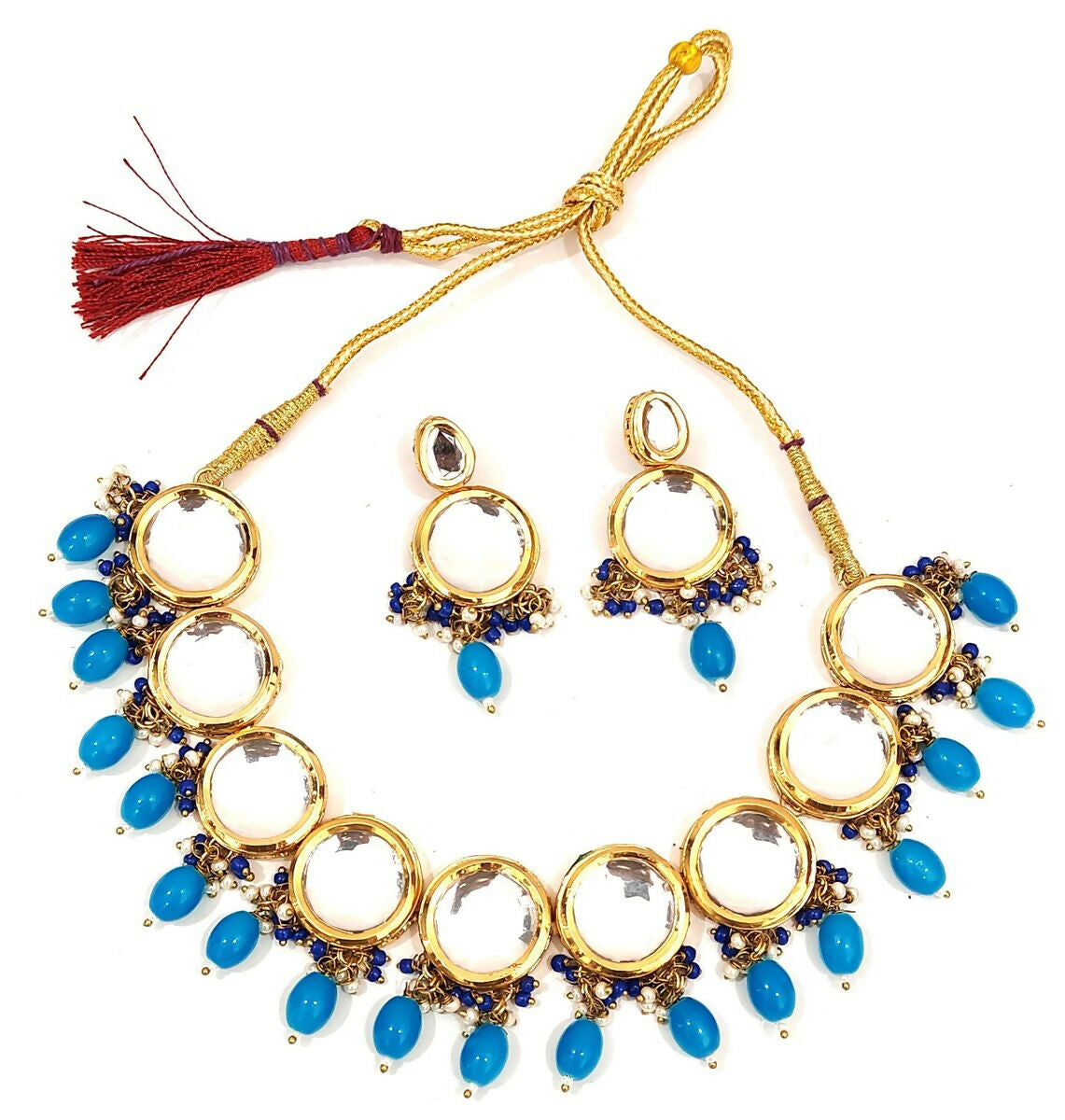 Joban Fashion Hand Made High Quality Gold Plated Base Metal Alloy Kundan Stone Studded Kundan Jewellery Set - Distacart