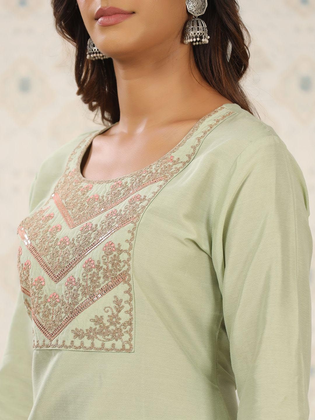 Ode by House of Pataudi Women Floral Embroidered Flared Sleeves Mirror Work Kurta - Distacart