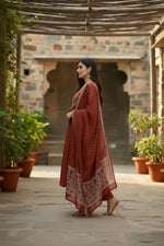 Thumbnail for The52 Women's Beautiful Cotton Fabric Embroidery Work Flared Anarkali Pant and Dupatta Set - Distacart