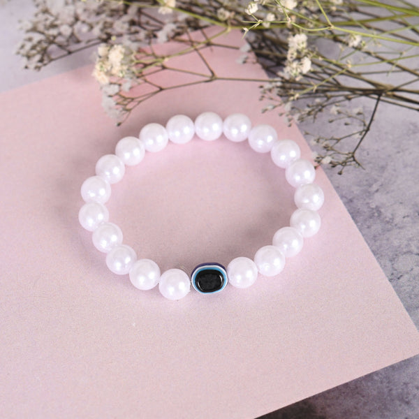 NVR Men & Women White Evil Eye Crystal Elasticated Bracelet - Distacart