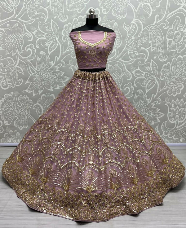 Jyoti Fashion Women's Pyazi Bridal Net Fancy Sequins with Multi Thread Embroidered & Handwork Wedding Lehenga Choli - Distacart