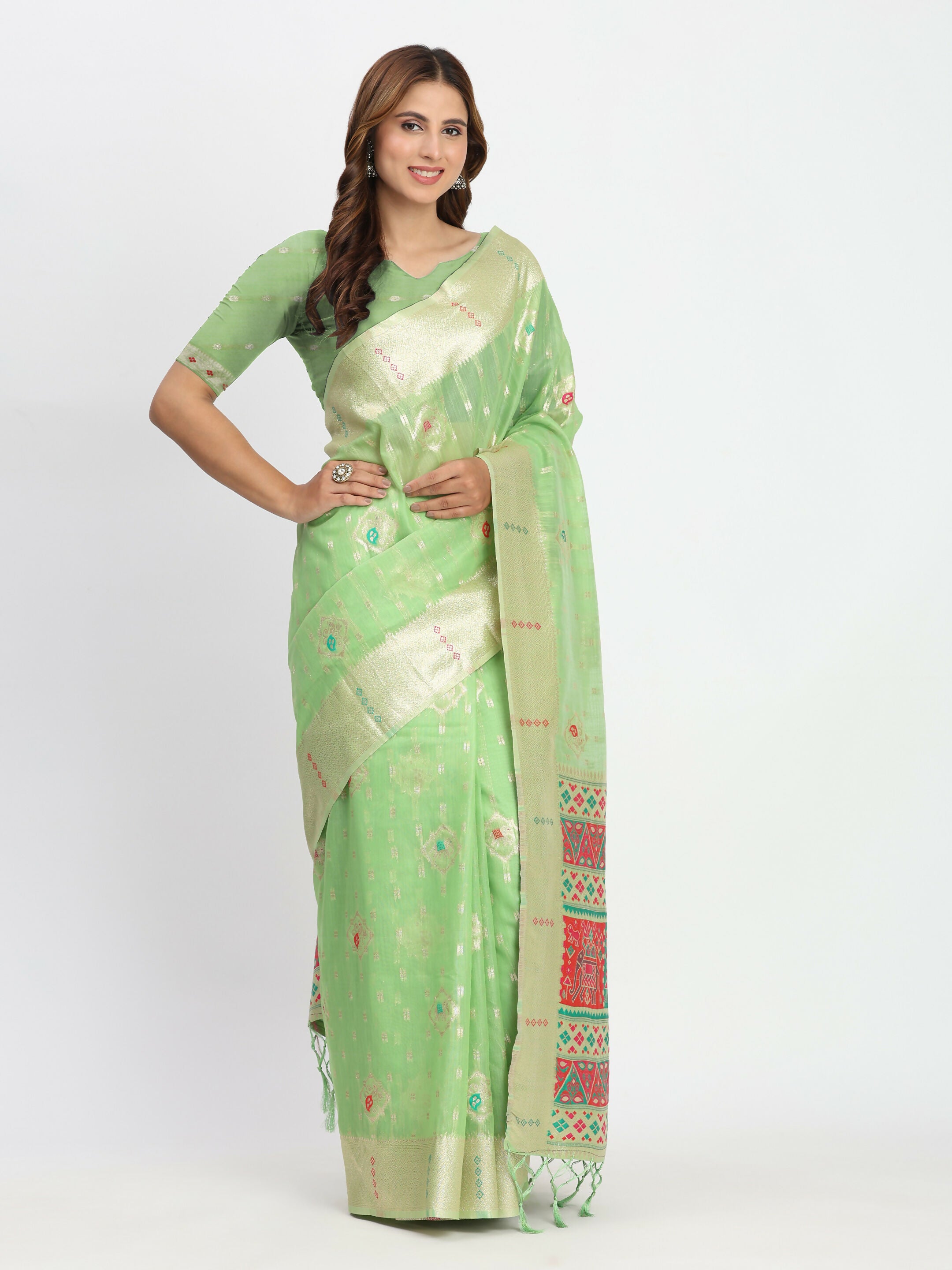 Astita Linen Cotton Light Green Saree