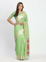 Thumbnail for Astita Linen Cotton Light Green Saree