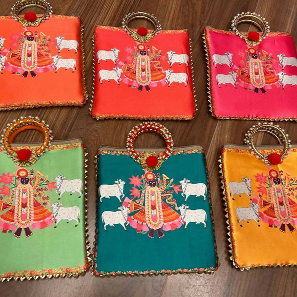 Joban Fashion Bride'S Haldi Wedding Ceremony Print Gift Bags For Wedding & Pooja Ceremony ( Pack Of 6 ) - Multicolor