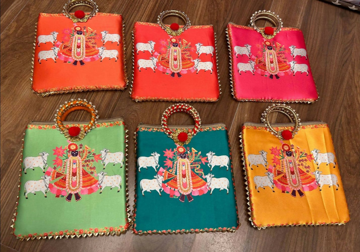 Joban Fashion Bride'S Haldi Wedding Ceremony Print Gift Bags For Wedding & Pooja Ceremony ( Pack Of 6 ) - Multicolor - Dista