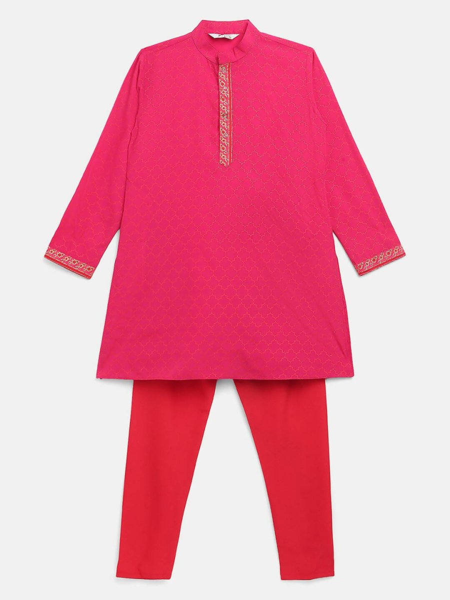 Ahalyaa Pink Crepe Orange Khari Print Kids Kurta Churidar Set For Boys - Distacart
