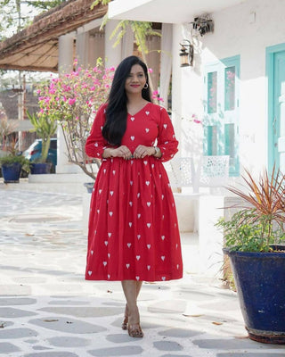 Preksha Creation Slub Cotton Printed Women Red Gown - Distacart