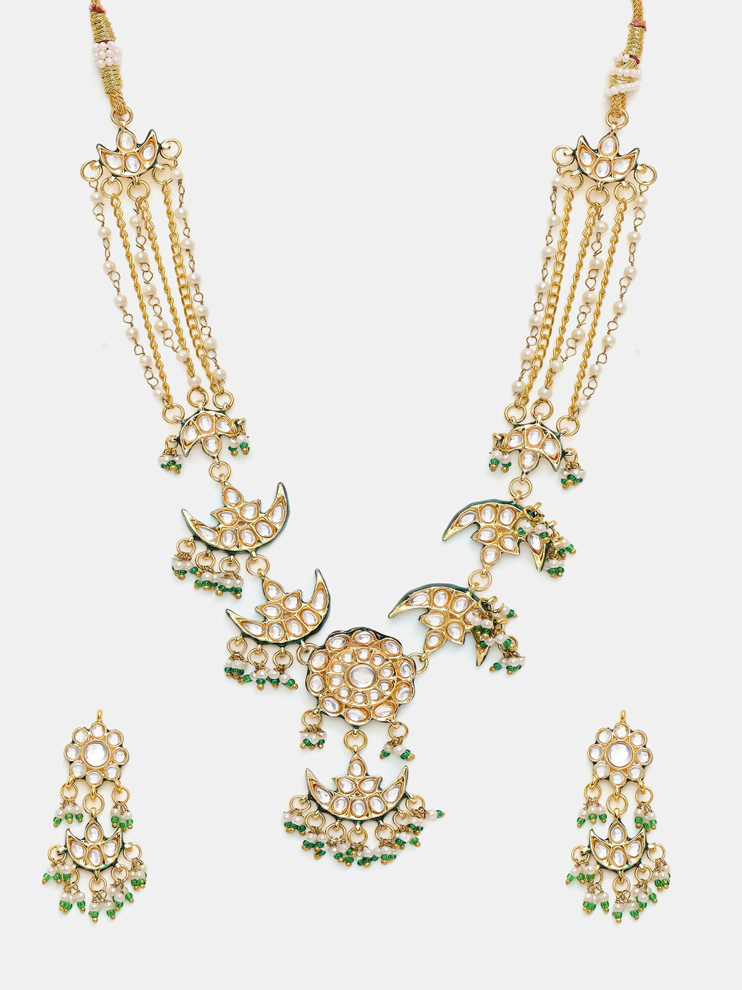 Ruby Raang 22k Gold Polished Kundan Necklace With Earrings