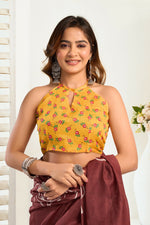 Thumbnail for Vastranavya Dark Brown Digital Printed Linen Ready To Wear Designer Saree with Unstitched Blouse - Distacart
