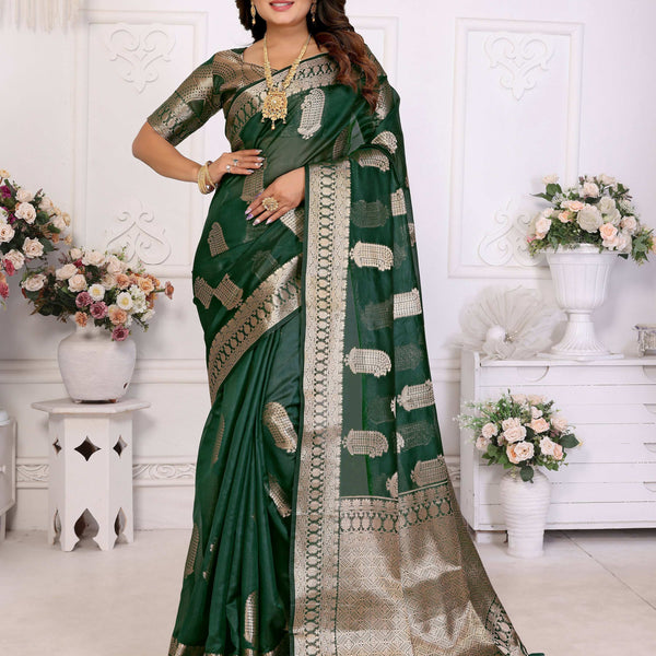 Aastha Fashion Green Soft Organza Silk Weaving Saree - Distacart