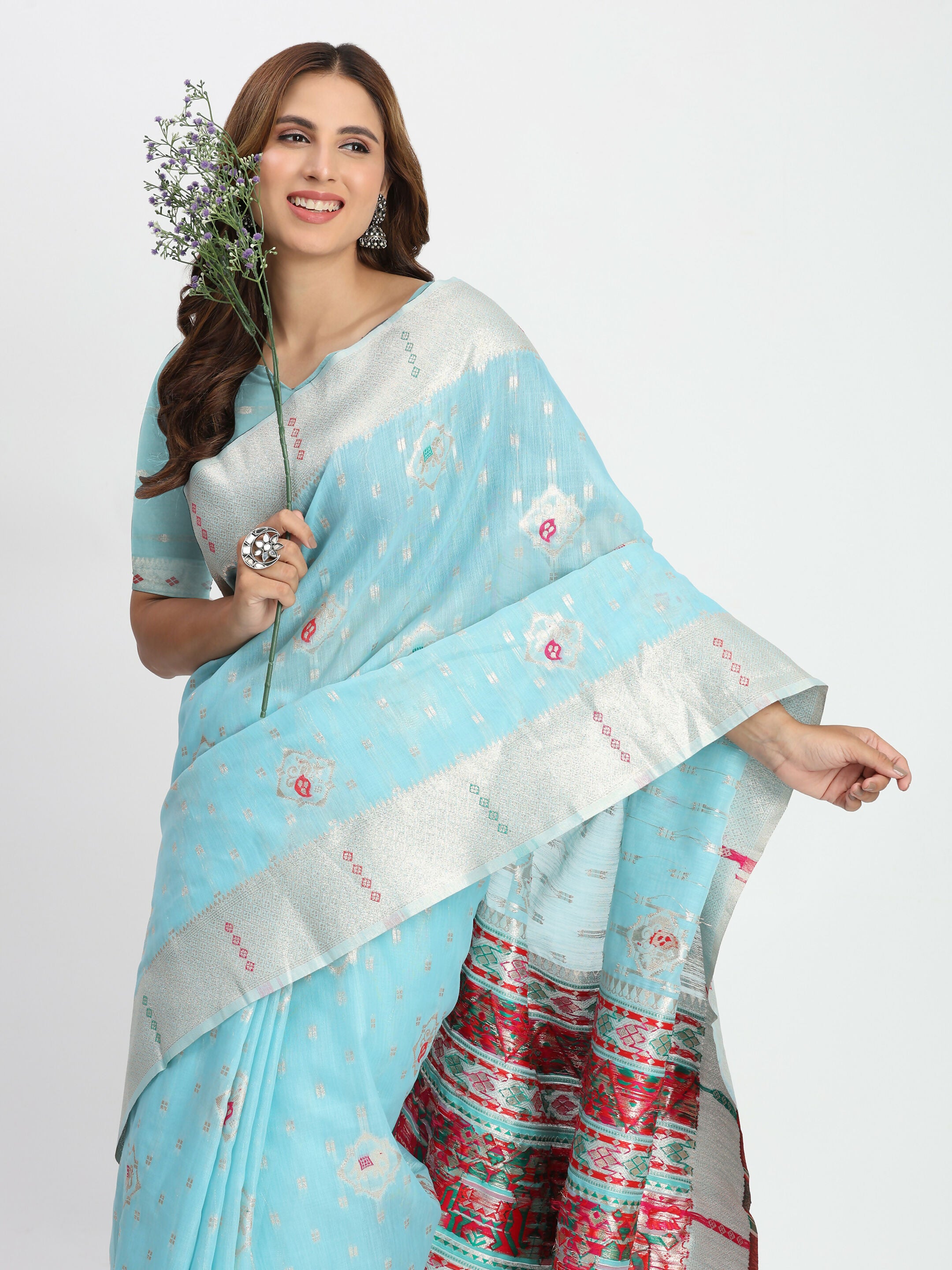 Astita Linen Cotton Sky Blue Saree