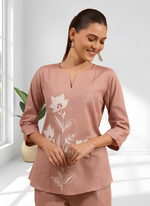 Thumbnail for Joban Fashion Pink Cotton, Linen Embroidered Readymade Cord Set - Distacart