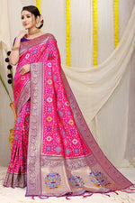 Thumbnail for Jyoti Fashion Women's Rani Pink Patola Silk Zari Woven Saree with Blouse - Distacart