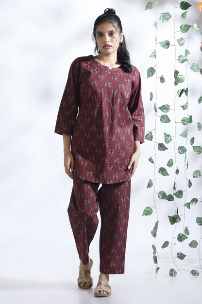 Breathables Butta Print Cotton Co-Ord Set – Wine - Dista