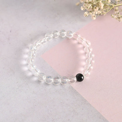 NVR Men & Women Transparent & White & Black Marbel Crystal Elasticated Bracelet - Distacart