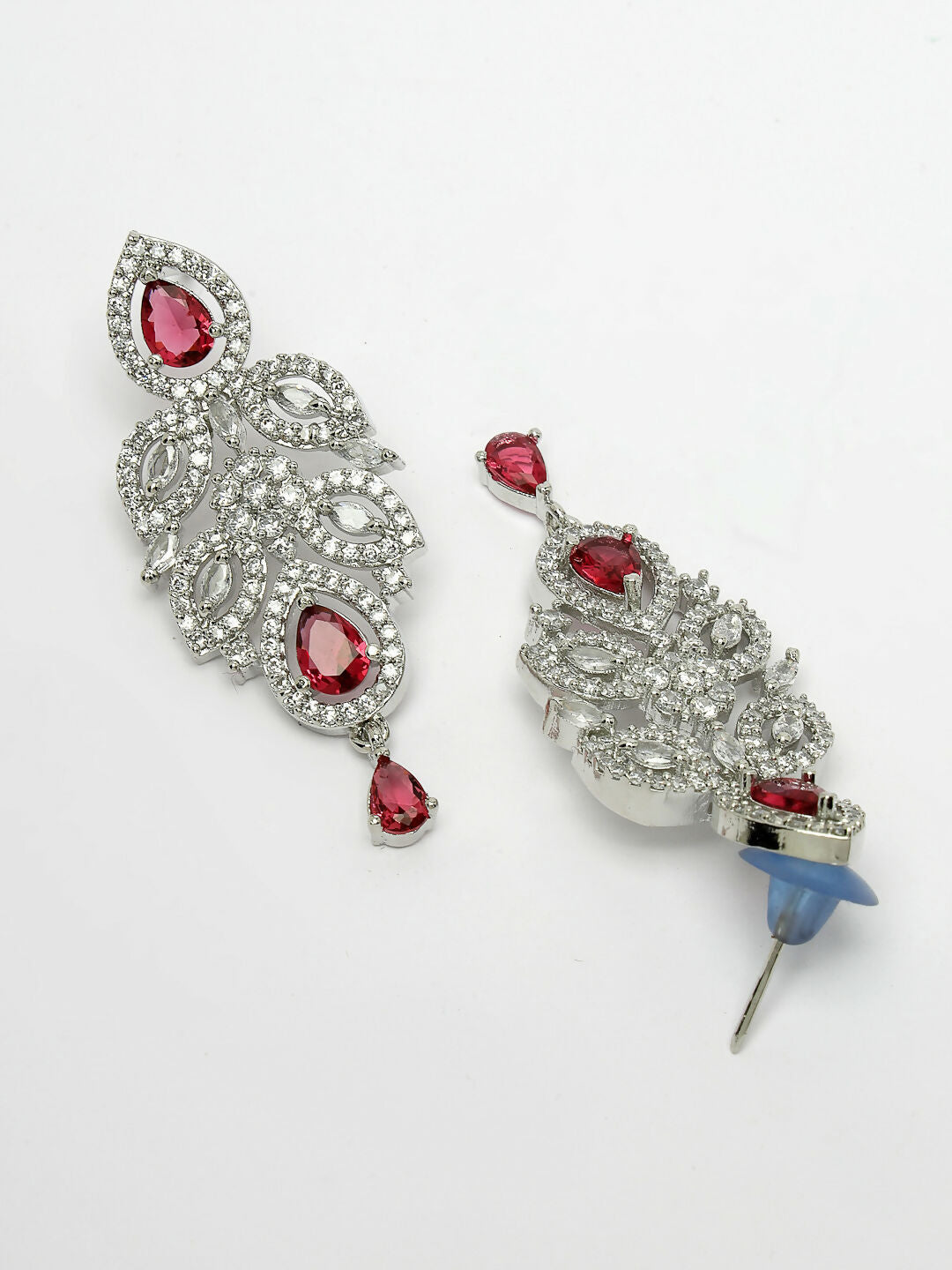 NVR Women's silver plated Maroon CZ stone handcrafted jewellery set - Distacart